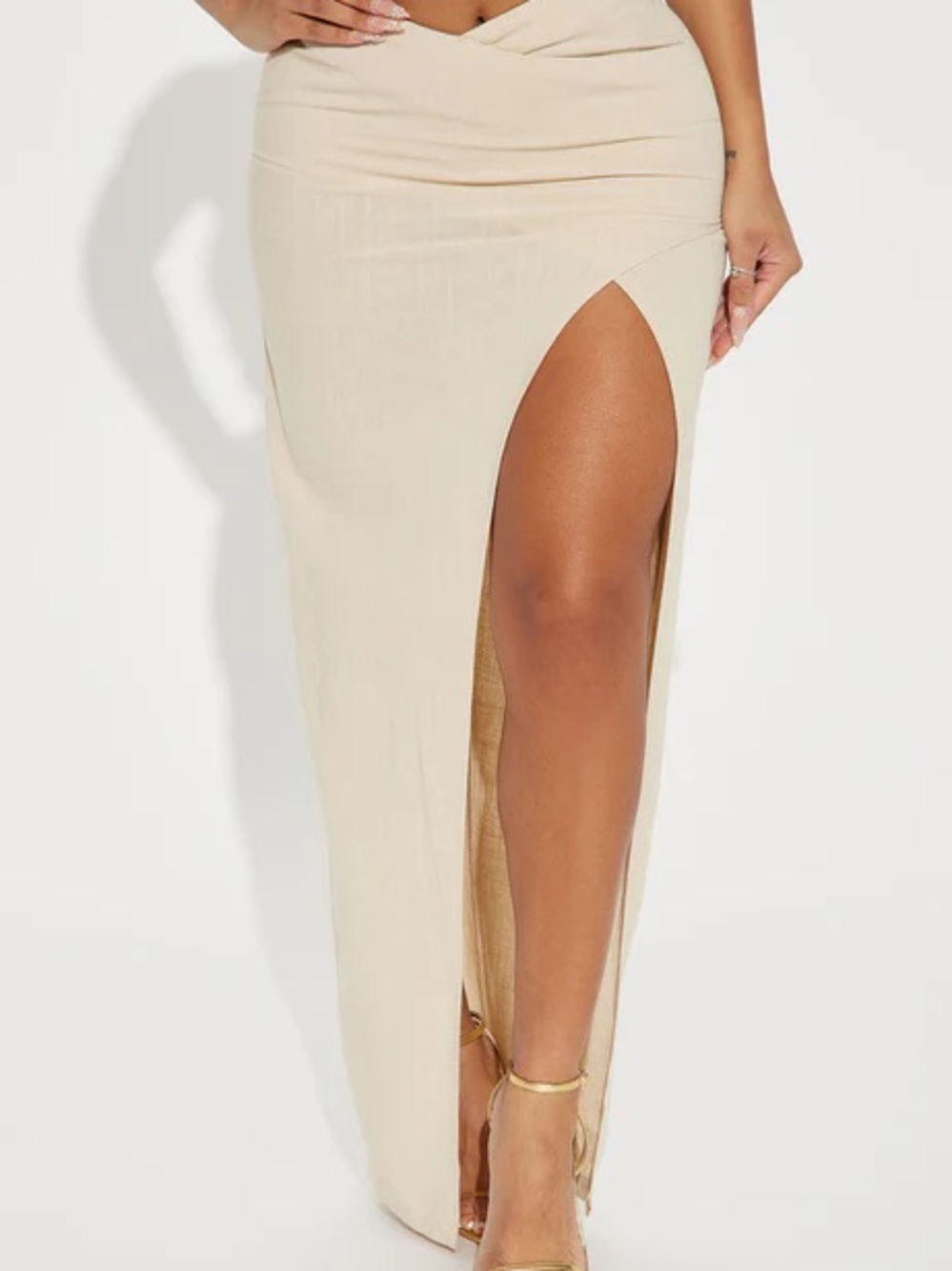 Dezi Linen Slit Maxi Skirt - Tan - Picture 2 of 3